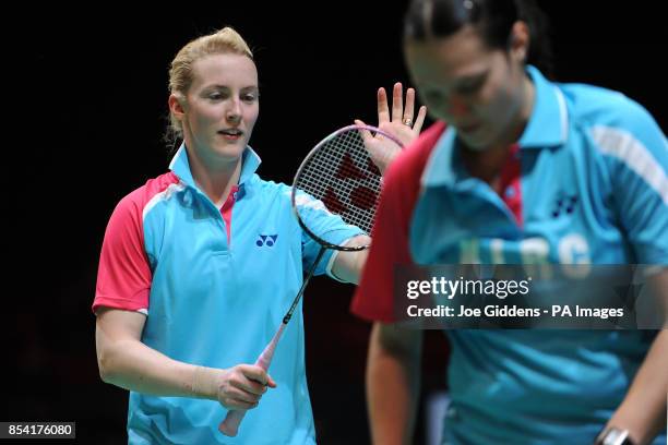 Scotland's Imogen Bankier and Bulgaria's Petya Nedelcheva during day one of the 2013 Yonex All England Badminton Championships at the National Indoor...