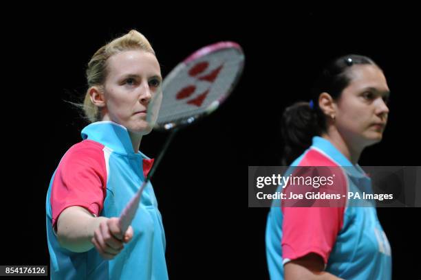 Scotland's Imogen Bankier and Bulgaria's Petya Nedelcheva during day one of the 2013 Yonex All England Badminton Championships at the National Indoor...