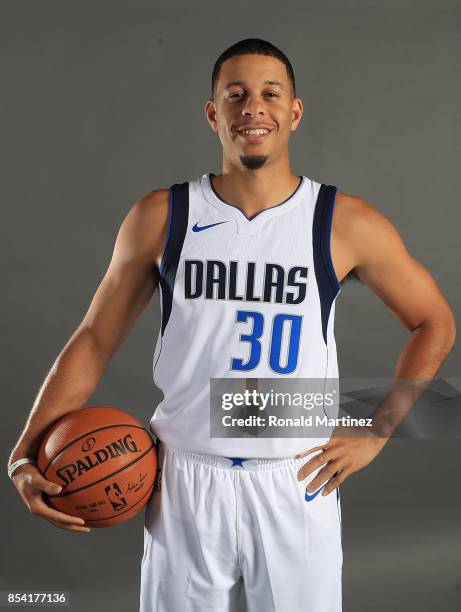 Seth Curry of the Dallas Mavericks poses for a portrait during Dallas Mavericks media day at American Airlines Center on September 25, 2017 in...