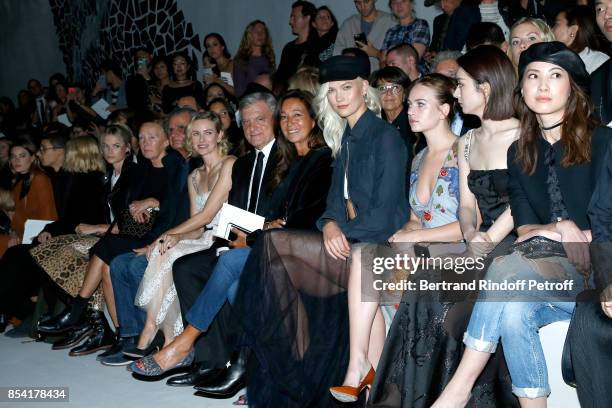 Gabriella Wilde, Naomi Watts, Sidney Toledano, his wife Katia Toledano, Karlie Kloss and Britt Robertson attend the Christian Dior show as part of...