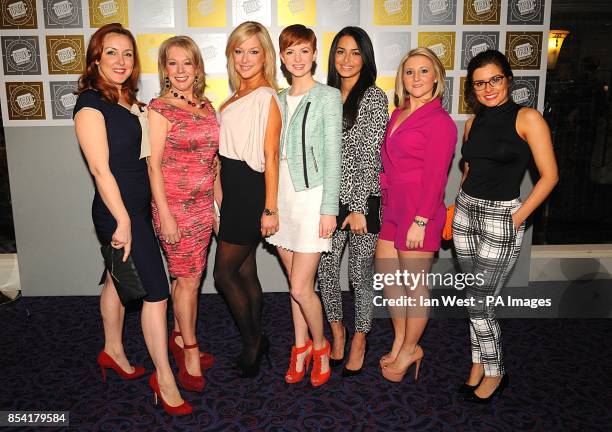 Carli Norris, Helen Pearson, Gemma Bissix, Lucy Dixon, Anna Shaffer, Jazmine Franks and Rachel Shenton of Hollyoaks at the 2013 TRIC Awards, at...