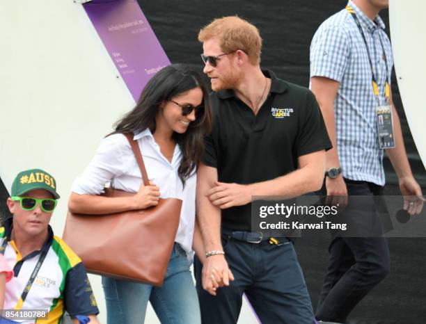 Meghan Markle and Prince Harry attend the Wheelchair Tennis on day 3 of the Invictus Games Toronto 2017 at Nathan Philips Square on September 25,...