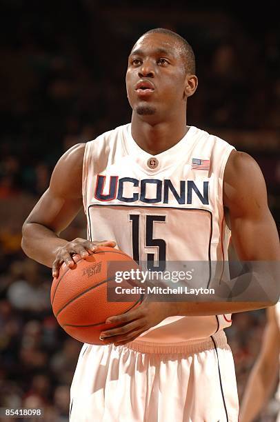 Kemba Walker of the Connecticut Huskies takes a foul during a quarterfinal Big East Conferance Touranment college basketball game against the...