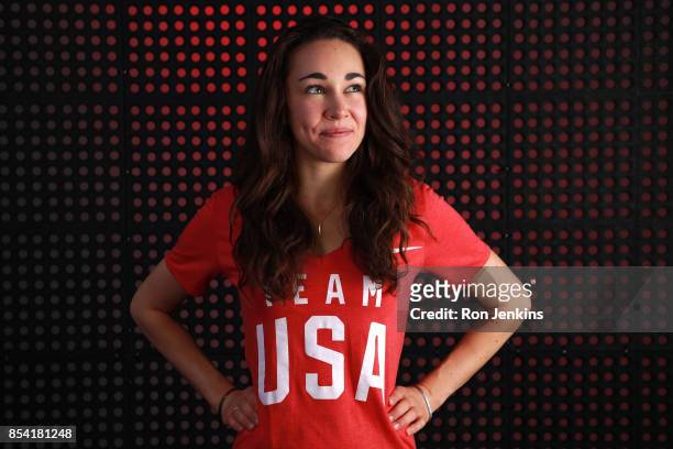 Ski Jumper Sarah Hendrickson poses for a portrait during the Team USA Media Summit ahead of the PyeongChang 2018 Olympic Winter Games on September...