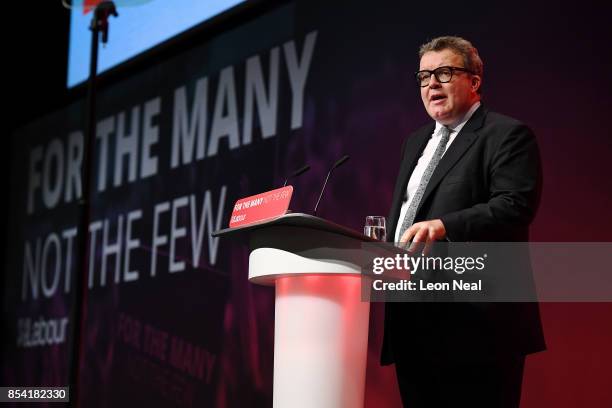 Deputy Labour party leader Tom Watson speaks to delegates in the main hall, on day three of the annual Labour Party Conference on September 26, 2017...