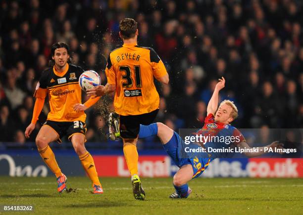 Hull City's David Meyler is tackled by Crystal Palace's Jonathan Williams during the npower Championship match at the Selhurst Park, London.