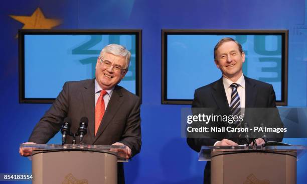 Taoiseach Enda Kenny and Tanaiste Eamon Gilmore hold a press conference to mark the Government's second year in office and report on progress made in...