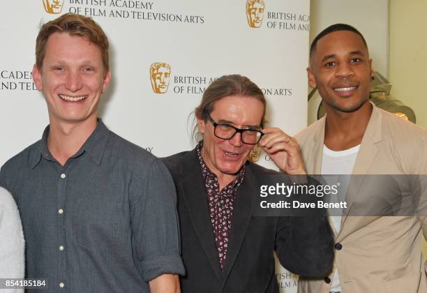 Tom Harper, Stephen Woolley and Reggie Yates attend the BAFTA Breakthrough Brits jury announcement at BAFTA Piccadilly on September 26, 2017 in...