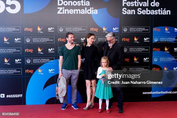 Bogdan Dumitrache, Iulia Lumanare and Constantin Popescu attend 'Pororoca' premiere during 65th San Sebastian Film Festival on September 26, 2017 in...