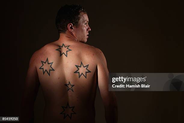 Peter Siddle of Australia poses for a portrait showing his Southern Cross tattoo at The Cullinan Southern Sun Hotel on March 13, 2009 in Cape Town,...