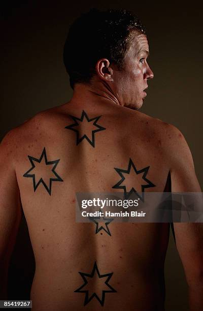 Peter Siddle of Australia poses for a portrait showing his Southern Cross tattoo at The Cullinan Southern Sun Hotel on March 13, 2009 in Cape Town,...