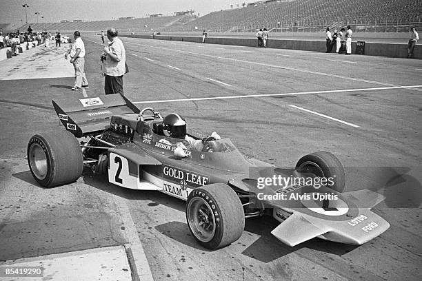 Emerson Fittipaldi in a Lotus 72 at the Questor Grand Prix in which Formula One cars competed with Formula A cars on March 28, 1971 in Ontario,...
