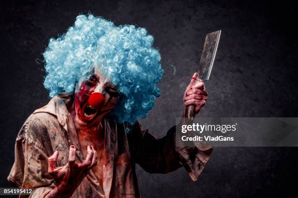 angry halloween clown - meat cleaver stock pictures, royalty-free photos & images