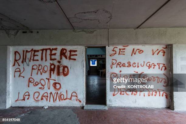 Internal view from the Vele building in the Scampia area in the suburb of Naples. The northern Neapolitan suburb of Scampia is notorious for its drug...