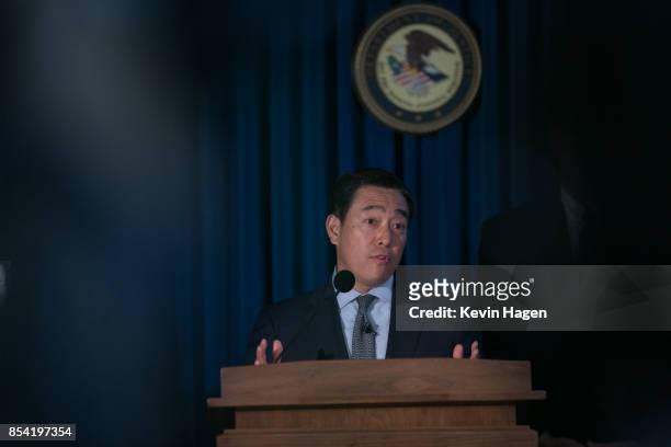 Acting U.S. Attorney Joon H. Kim speaks during a press conference at the U.S. Attorneyâs Office, Southern District of New York, on September 26, 2017...