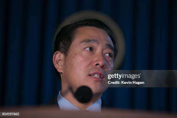 Acting U.S. Attorney Joon H. Kim speaks during a press conference at the U.S. Attorneyâs Office, Southern District of New York, on September 26, 2017...