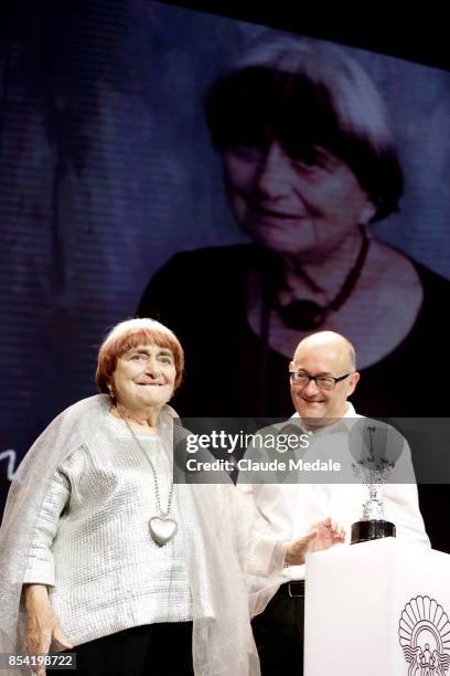 Agnes Varda receives Donostia Award during 65th San Sebastian Film Festival on September 24, 2017 in San Sebastian, Spain.