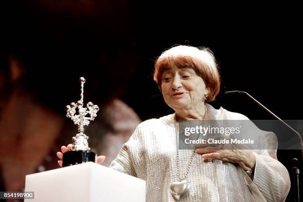 Agnes Varda receives Donostia Award during 65th San Sebastian Film Festival on September 24, 2017 in San Sebastian, Spain.