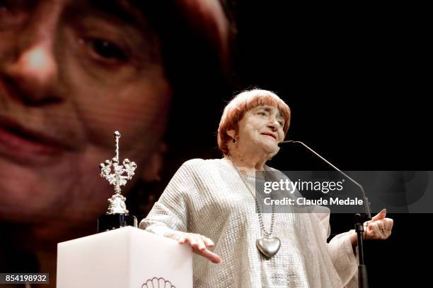 Agnes Varda receives Donostia Award during 65th San Sebastian Film Festival on September 24, 2017 in San Sebastian, Spain.