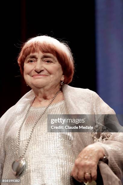 Agnes Varda receives Donostia Award during 65th San Sebastian Film Festival on September 24, 2017 in San Sebastian, Spain.