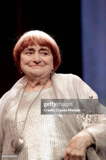 Agnes Varda receives Donostia Award during 65th San Sebastian Film Festival on September 24, 2017 in San Sebastian, Spain.