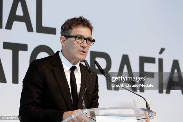 Antonio Banderas receives the National Cinema Award during 65th San Sebastian Film Festival at Prisma-Tabakalera on September 23, 2017 in San...