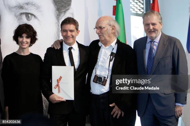 Antonio Banderas receives the National Cinema Award during 65th San Sebastian Film Festival at Prisma-Tabakalera on September 23, 2017 in San...