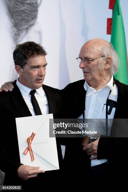 Antonio Banderas receives the National Cinema Award during 65th San Sebastian Film Festival at Prisma-Tabakalera on September 23, 2017 in San...