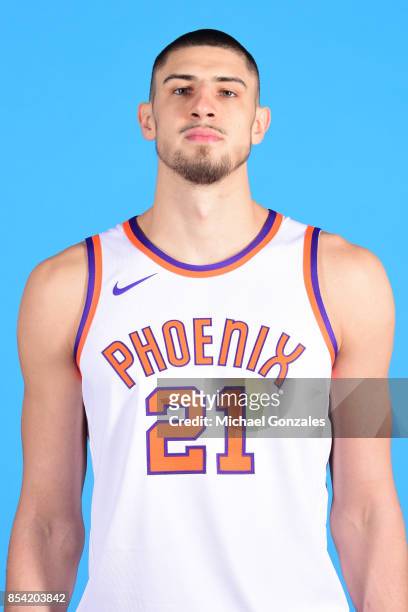 Alex Len of the Phoenix Suns poses for a head shot during media day on September 25, 2017 at the Talking Stick Resort Arena in Phoenix, Arizona. NOTE...