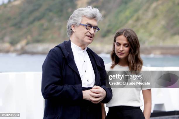 Wim Wenders and Alicia Vikander attends 'Submergence' photocall during 65th San Sebastian Film Festival on September 22, 2017 in San Sebastian, Spain.