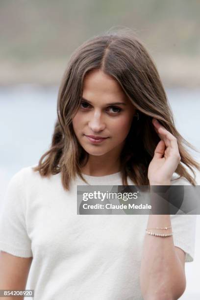 Wim Wenders and Alicia Vikander attends 'Submergence' photocall during 65th San Sebastian Film Festival on September 22, 2017 in San Sebastian, Spain.