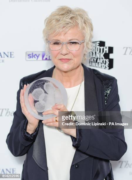 Julie Walters, winner of the Outstanding Achievement award in the press room at the Sky Arts South Bank Awards, at the Dorchester hotel, in central...