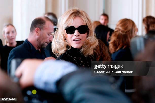 Czech model Eva Herzigova arrives during a photocall before the Christian Dior women's 2018 Spring/Summer ready-to-wear collection fashion show in...