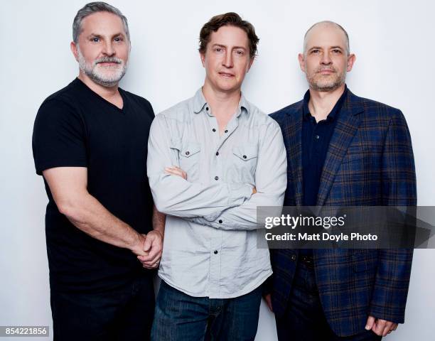 Joe Gangemi, David Gordon Green, and Gregory Jacobs pose for a portraits at the Tribeca TV festival at Cinepolis Chelsea on September 24, 2017.