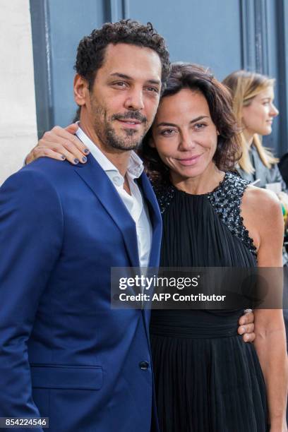 French actor Tomer Sisley and Sandra Zeitoun arrive before the Christian Dior women's 2018 Spring/Summer ready-to-wear collection fashion show in...