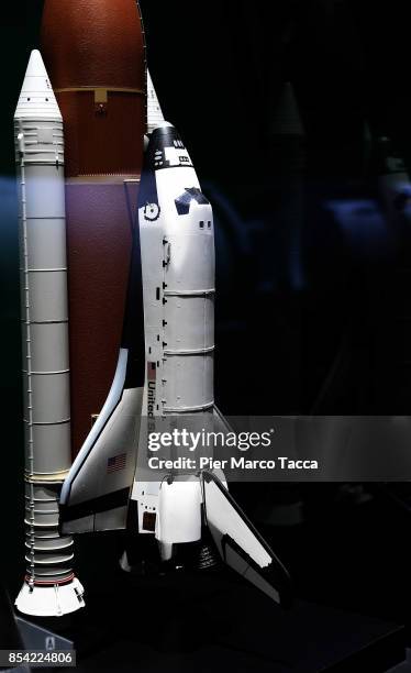 Model of a Space Shuttle during the NASA Exhibition 'A Human Adventure' on September 26, 2017 in Milan, Italy.