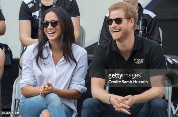 Meghan Markle and Prince Harry attend wheelchair tennis on day 3 of the Invictus Games Toronto 2017 on September 25, 2017 in Toronto, Canada. The...