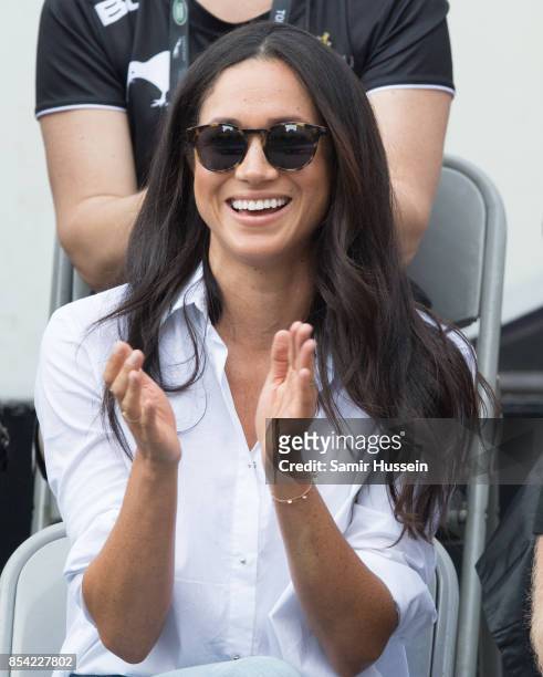 Meghan Markle appears at the wheelchair tennis on day 3 of the Invictus Games Toronto 2017 on September 25, 2017 in Toronto, Canada. The Games use...