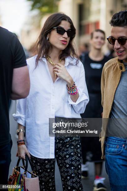 Leandra Medine is seen outside Dior during Paris Fashion Week Spring/Summer 2018 on September 26, 2017 in Paris, France.