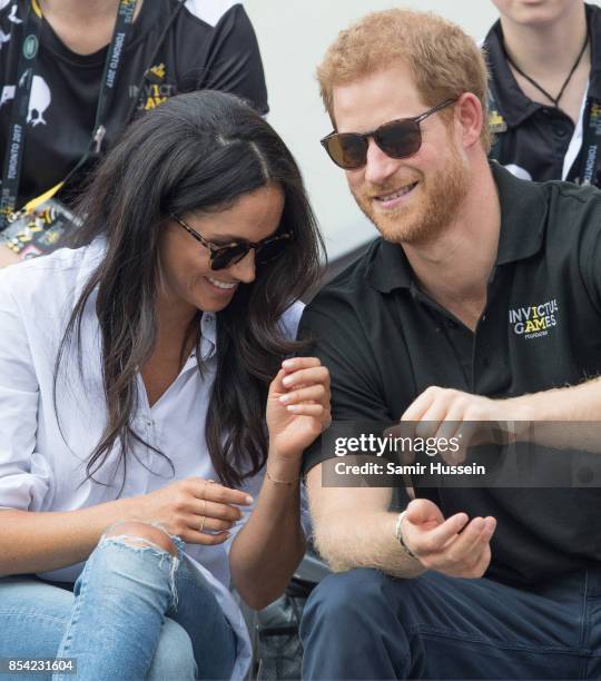 Meghan Markle and Prince Harry attend wheelchair tennis on day 3 of the Invictus Games Toronto 2017 on September 25, 2017 in Toronto, Canada. The...