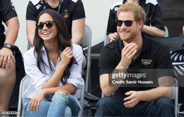 Meghan Markle and Prince Harry attend wheelchair tennis on day 3 of the Invictus Games Toronto 2017 on September 25, 2017 in Toronto, Canada. The...