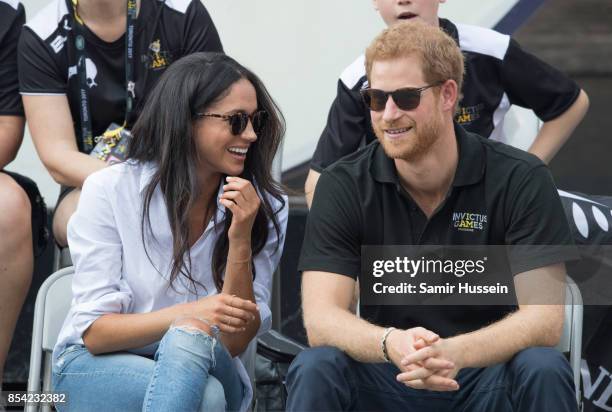 Meghan Markle and Prince Harry attend wheelchair tennis on day 3 of the Invictus Games Toronto 2017 on September 25, 2017 in Toronto, Canada. The...