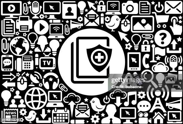 stockillustraties, clipart, cartoons en iconen met medische dossiers pictogramachtergrond zwart-wit internet technologie beveiligen - medical technology background white