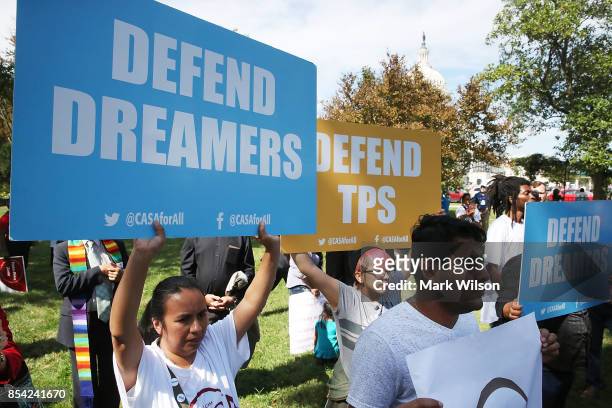 Immigrants gathered at the US Capitol to demand legislative reform to legalize the more than 400,000 people with temporary protected status, on...