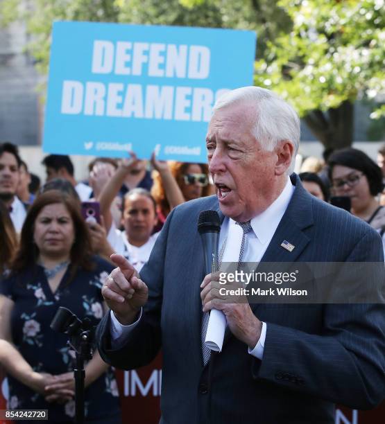 House Democratic Whip Steny Hoyer speaks to a crowd gathered at the US Capitol to demand legislative reform to legalize the more than 400,000 people...