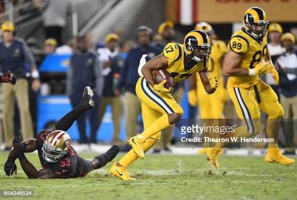 Robert Woods of the Los Angeles Rams runs with the ball after catching a pass against the San Francisco 49ers during their NFL football game at...