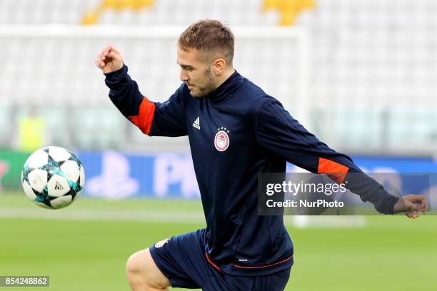 Kostas Fortunis The players of Olympiakos FC during the training on the eve of the UEFA Champions League match between Juventus FC and Olympiakos FC...