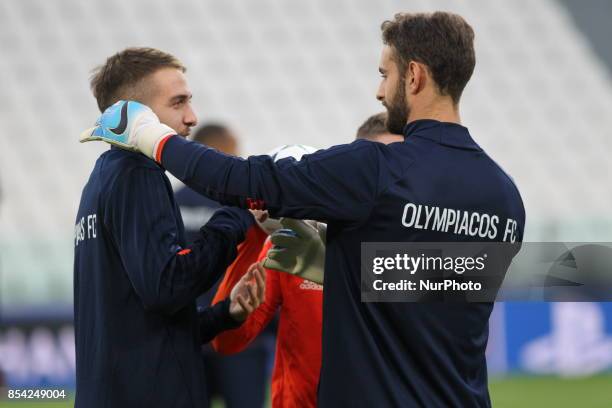 The players of Olympiakos FC during the training on the eve of the UEFA Champions League match between Juventus FC and Olympiakos FC at Allianz...