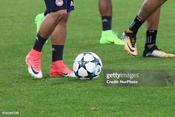 The training of Olympiakos FC on the eve of the UEFA Champions League match between Juventus FC and Olympiakos FC at Allianz Stadium on 26 September,...