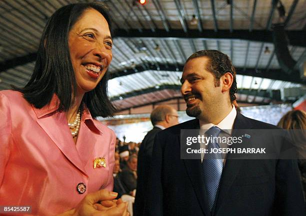 Lebanese leader of the parliament majority Saad Hariri and US ambassador to Lebanon Michele Sison attend a gathering to officially launch the March...